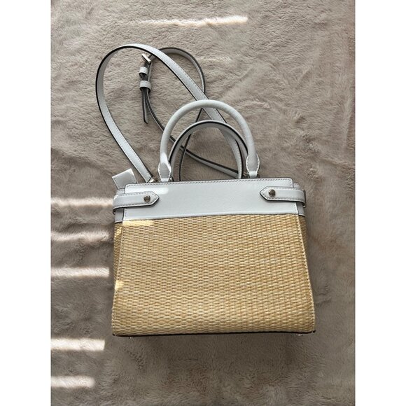 Kate Spade New York Wicker & White Leather Small Satchel Crossbody Bag - Picture 4 of 14